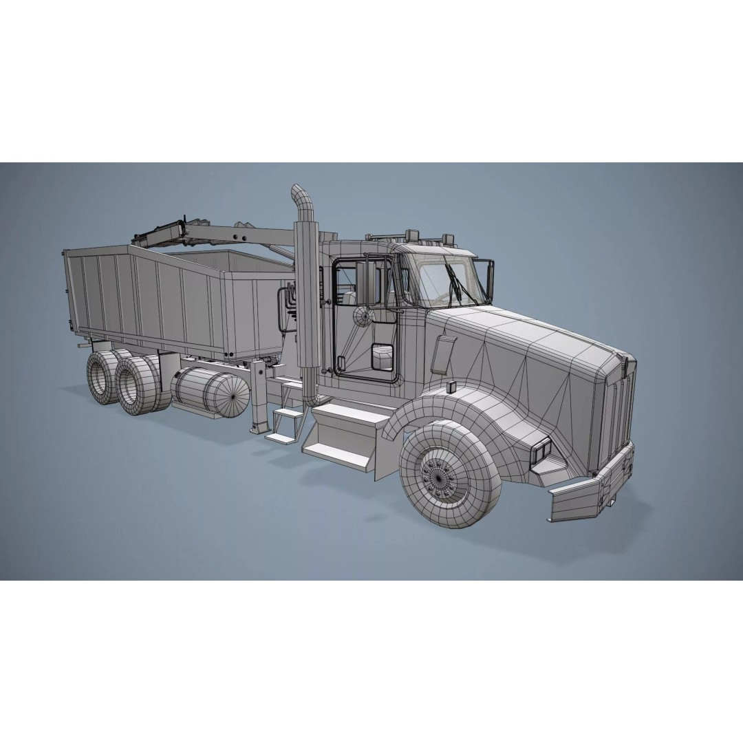 Kenworth T800 Grapple Truck 3D Model – Low Poly Game Ready Asset, FBX - View 15