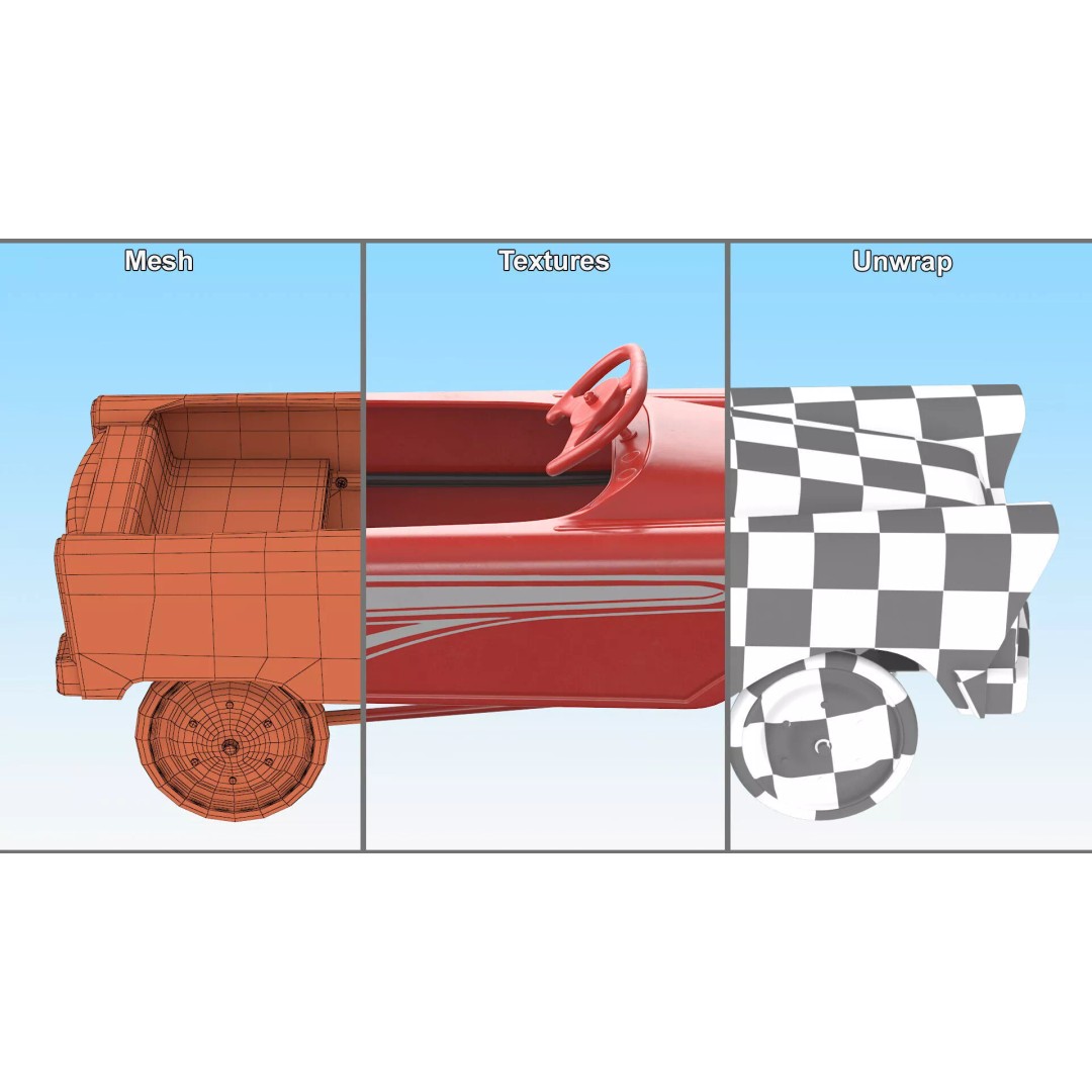 Old Retro Murray Pedal Car 3D Model – Vintage Toy Vehicle, PBR Textures - View 17