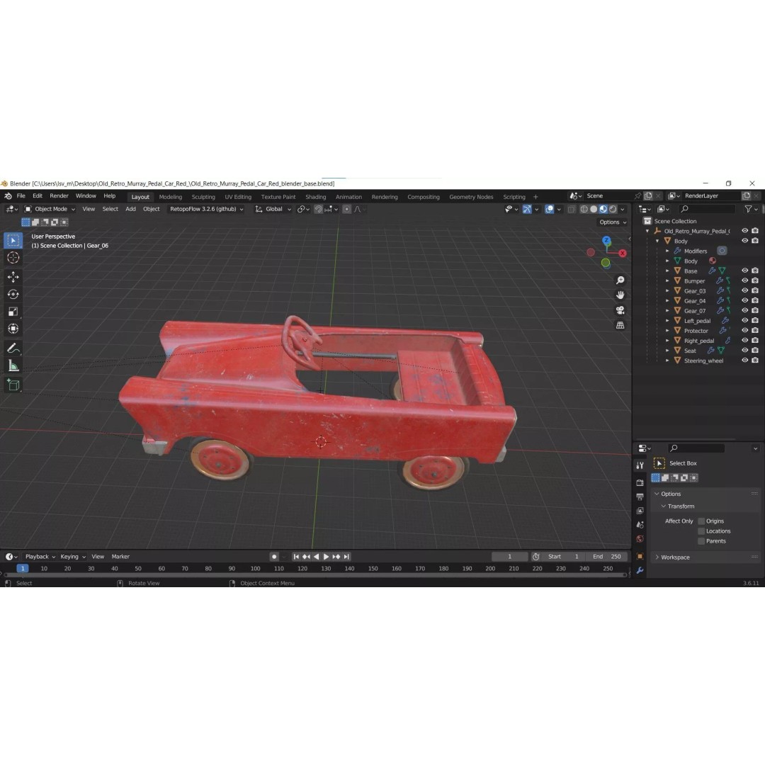 Old Retro Murray Pedal Car 3D Model – Vintage Toy Vehicle, PBR Textures - View 24