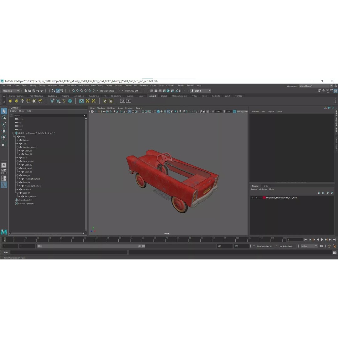 Old Retro Murray Pedal Car 3D Model – Vintage Toy Vehicle, PBR Textures - View 25