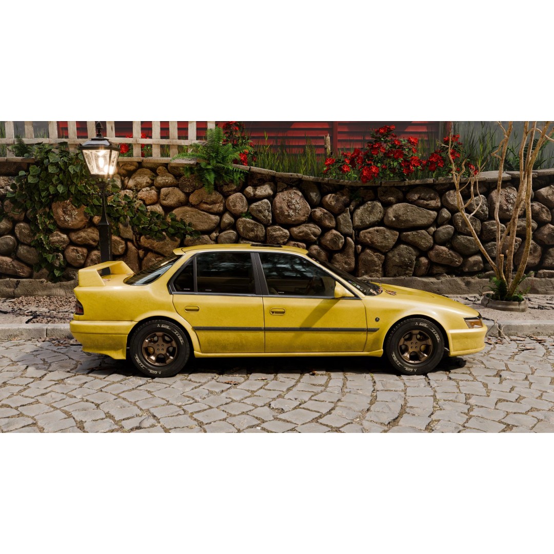 1990 Sedan 3D Model – Low Poly Game Asset, PBR Textures, Blender - View 2