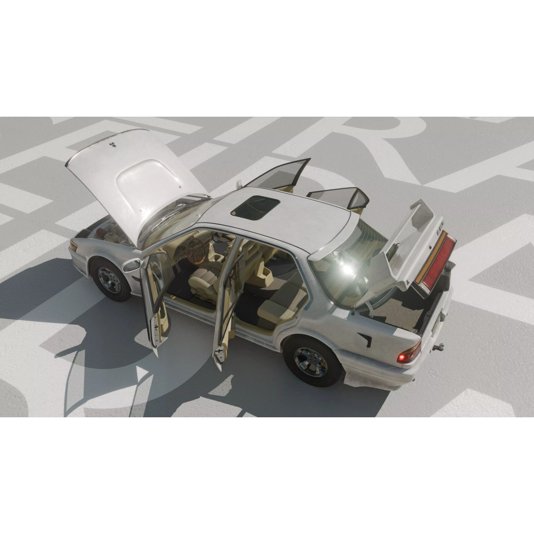 1990 Sedan 3D Model – Low Poly Game Asset, PBR Textures, Blender - View 4