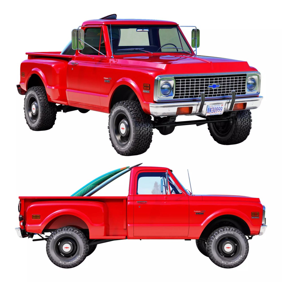 Chevrolet C10 3D Model – High Detail Vintage Truck, FBX - View 2
