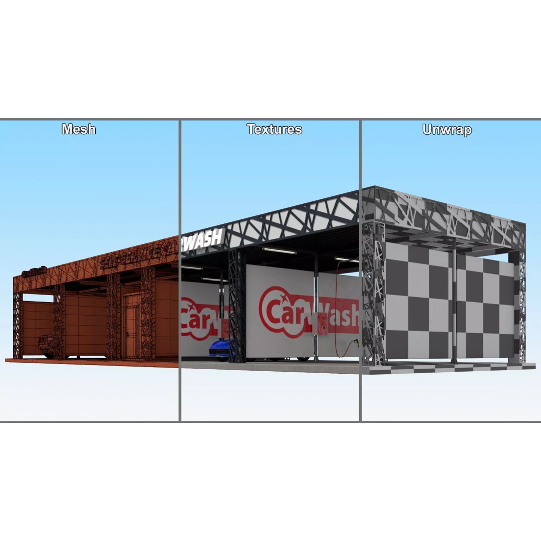 Self Serve Auto Wash 3D Model – High Quality Car Wash Facility, FBX - View 12