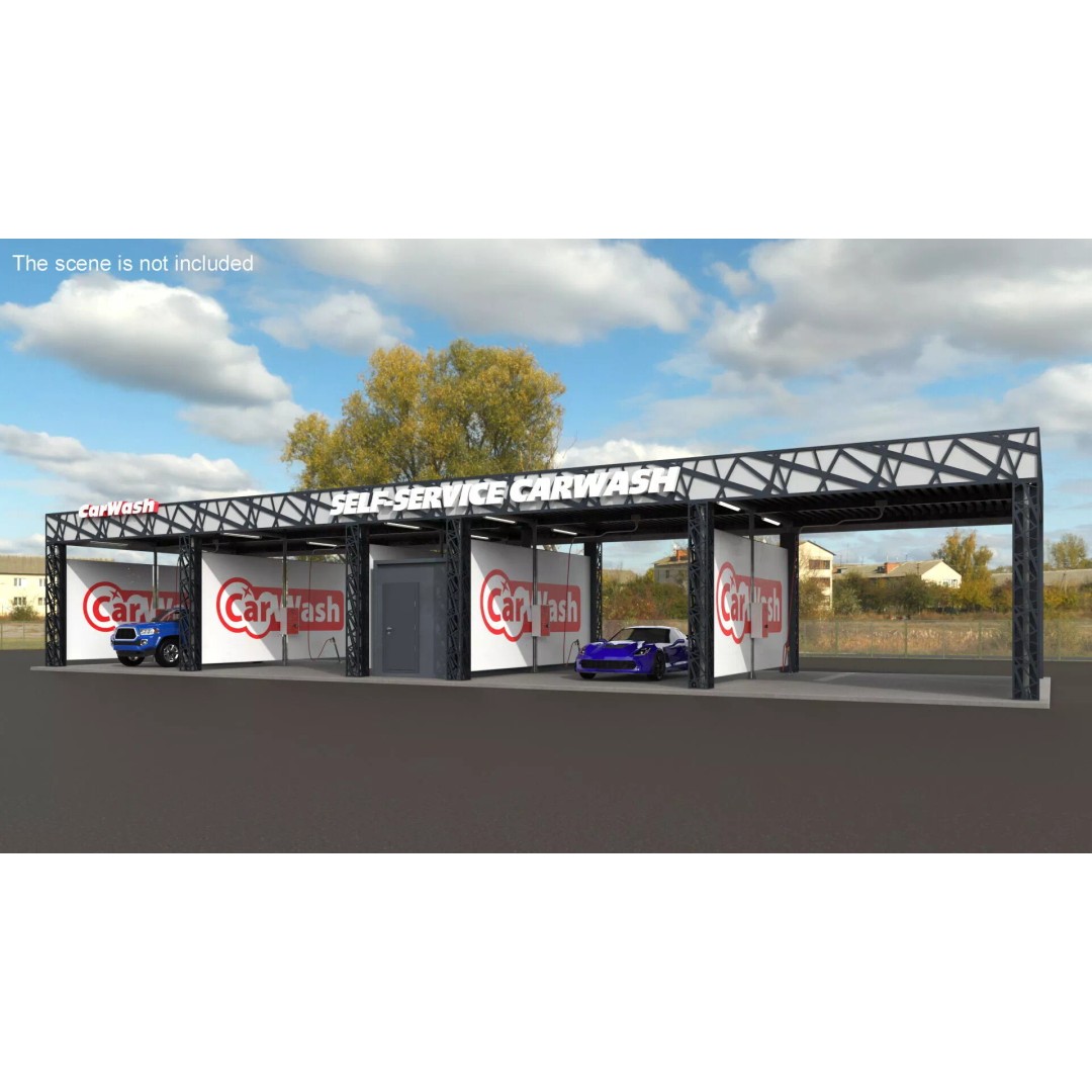 Self Serve Auto Wash 3D Model – High Quality Car Wash Facility, FBX - View 3