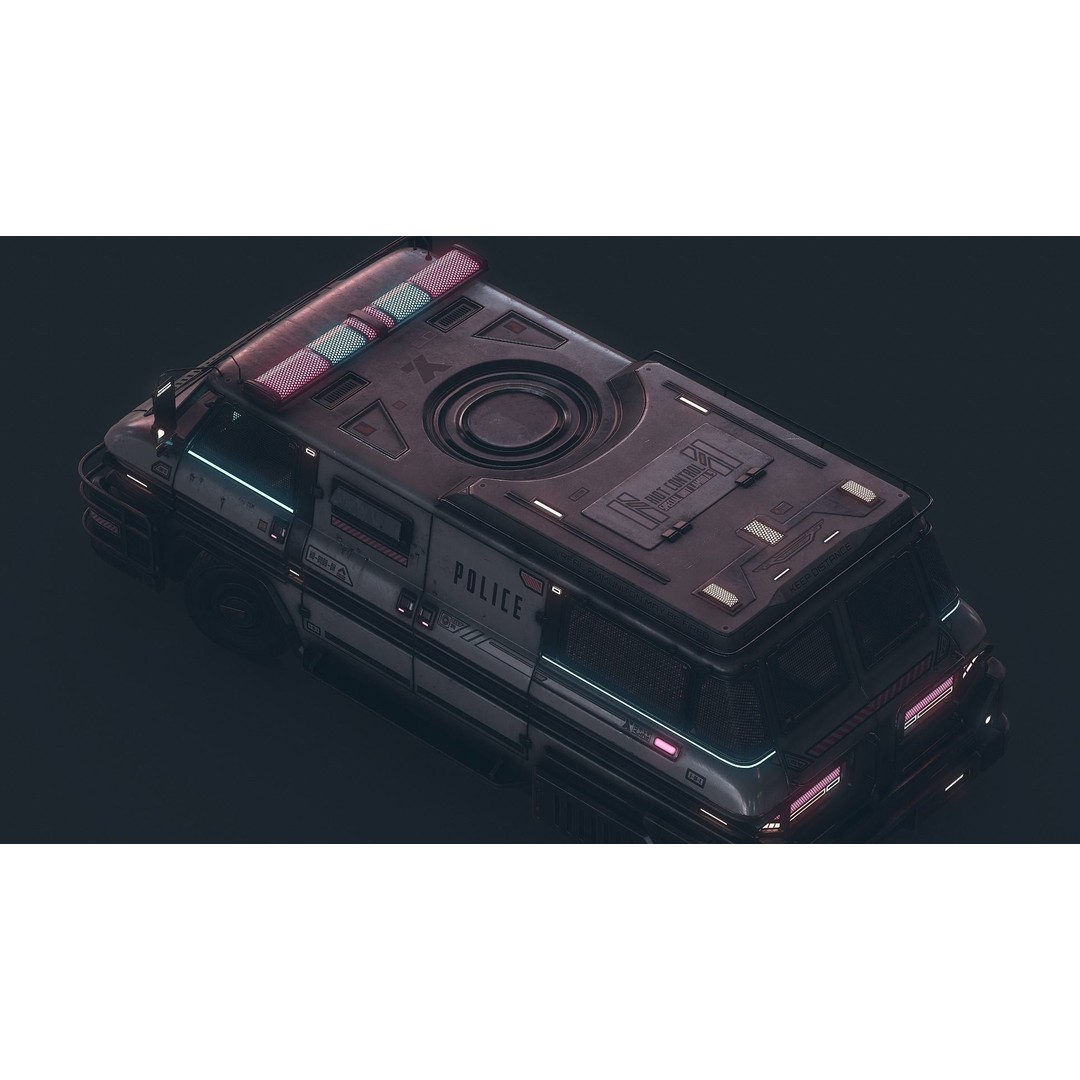 Cyberpunk Riot Van 3D Model – Low Poly Game Asset, FBX, PBR Textures - View 10