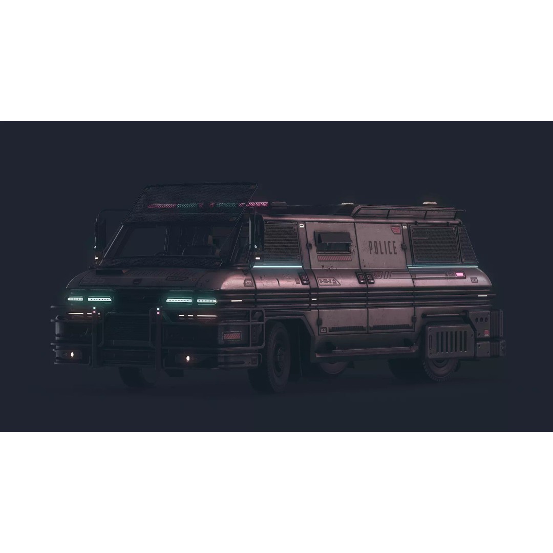 Cyberpunk Riot Van 3D Model – Low Poly Game Asset, FBX, PBR Textures - View 2