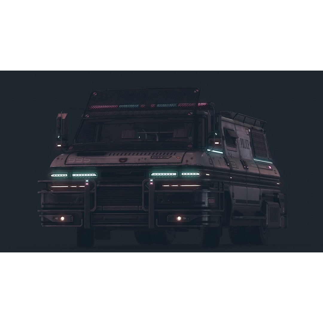 Cyberpunk Riot Van 3D Model – Low Poly Game Asset, FBX, PBR Textures - View 4