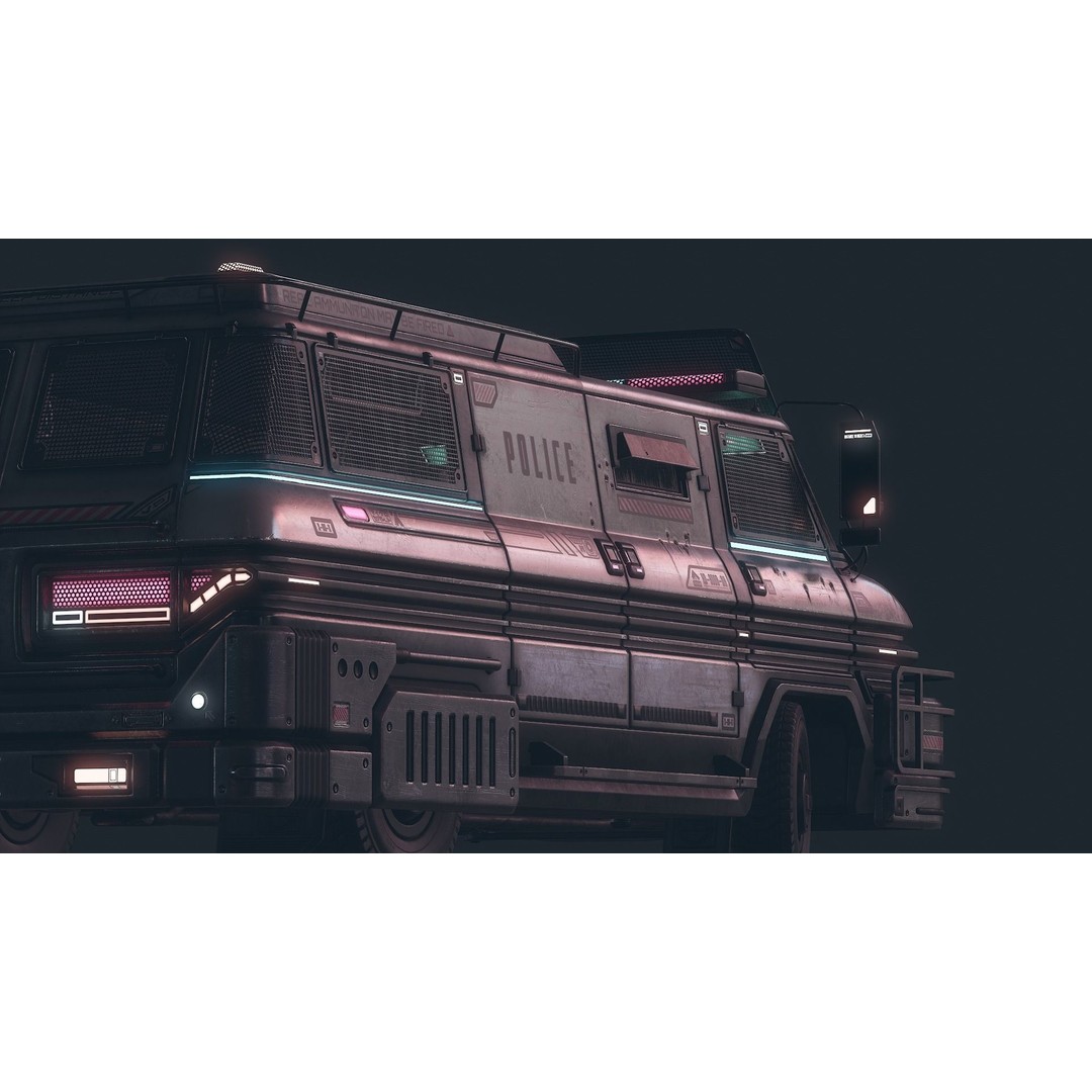 Cyberpunk Riot Van 3D Model – Low Poly Game Asset, FBX, PBR Textures - View 6