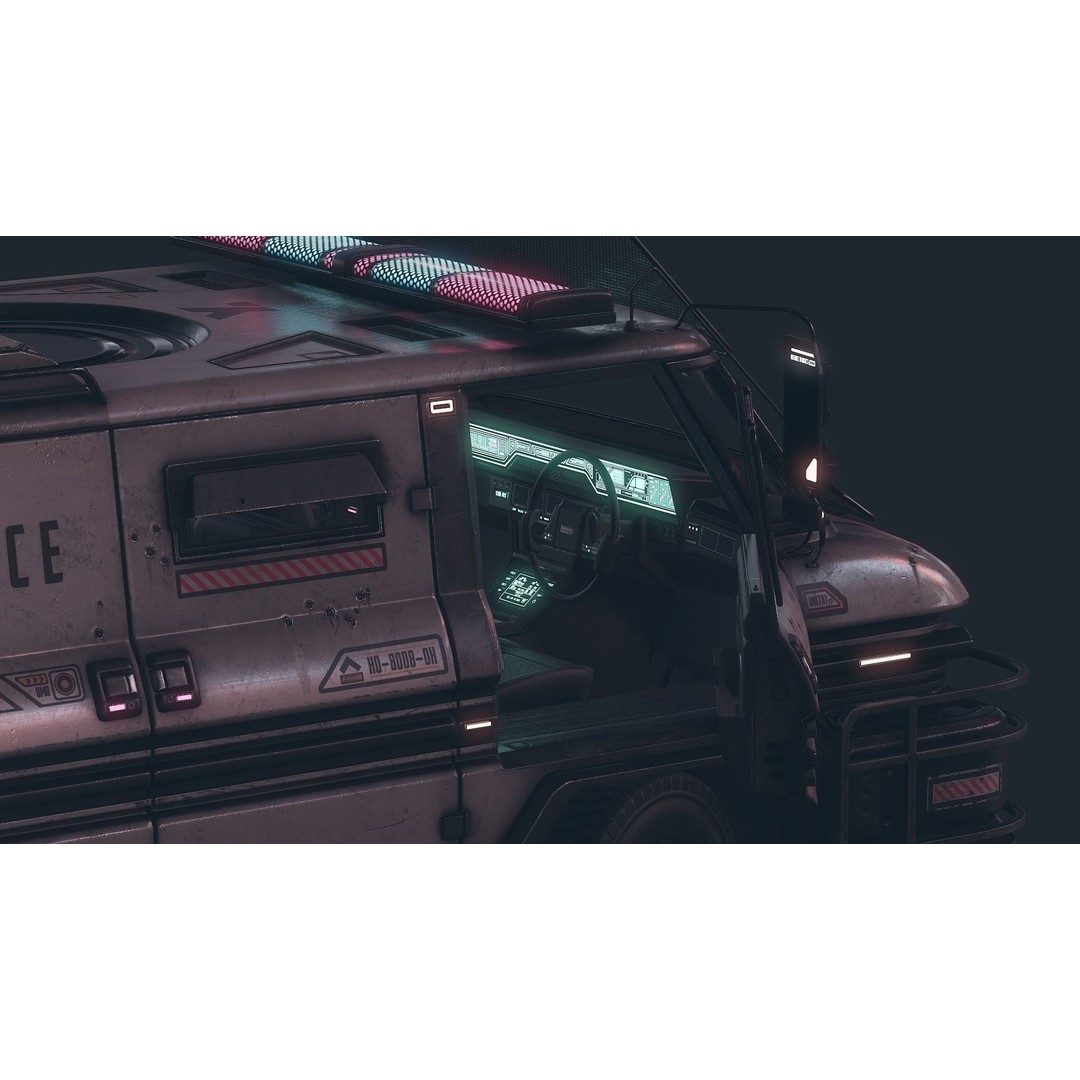 Cyberpunk Riot Van 3D Model – Low Poly Game Asset, FBX, PBR Textures - View 7