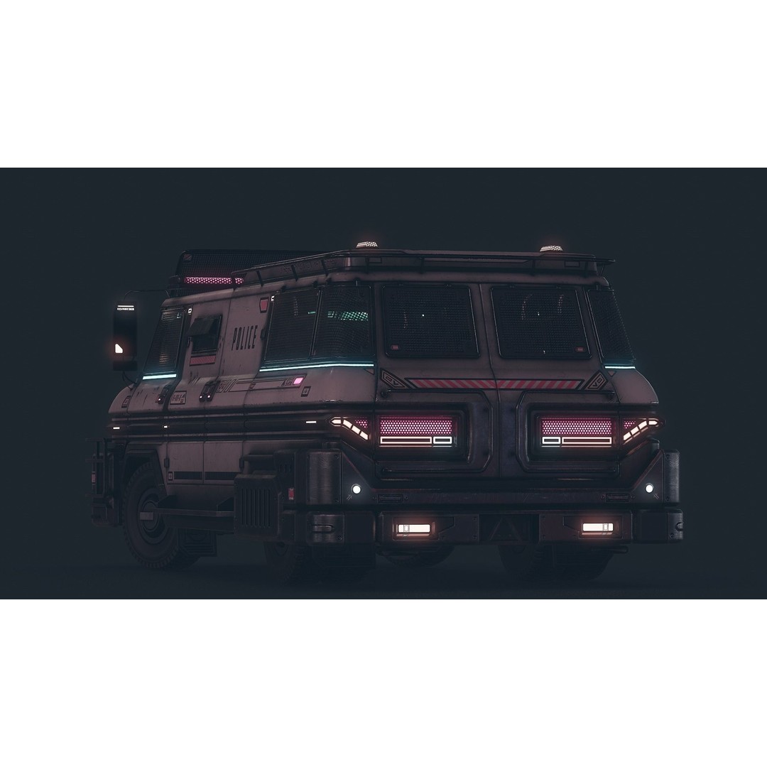 Cyberpunk Riot Van 3D Model – Low Poly Game Asset, FBX, PBR Textures - View 8