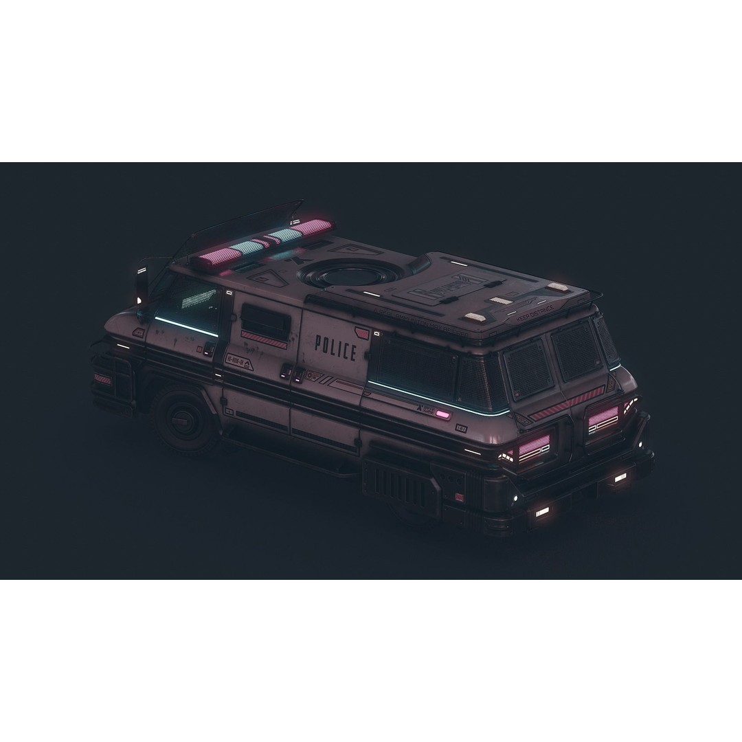 Cyberpunk Riot Van 3D Model – Low Poly Game Asset, FBX, PBR Textures - View 9