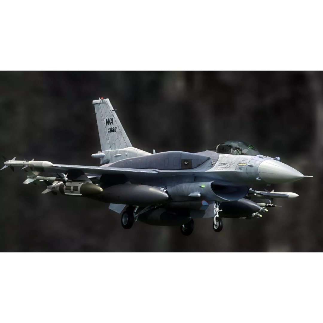 F-16 Viper 3D Model – Low Poly Rigged Aircraft with Decals, Blender - View 27