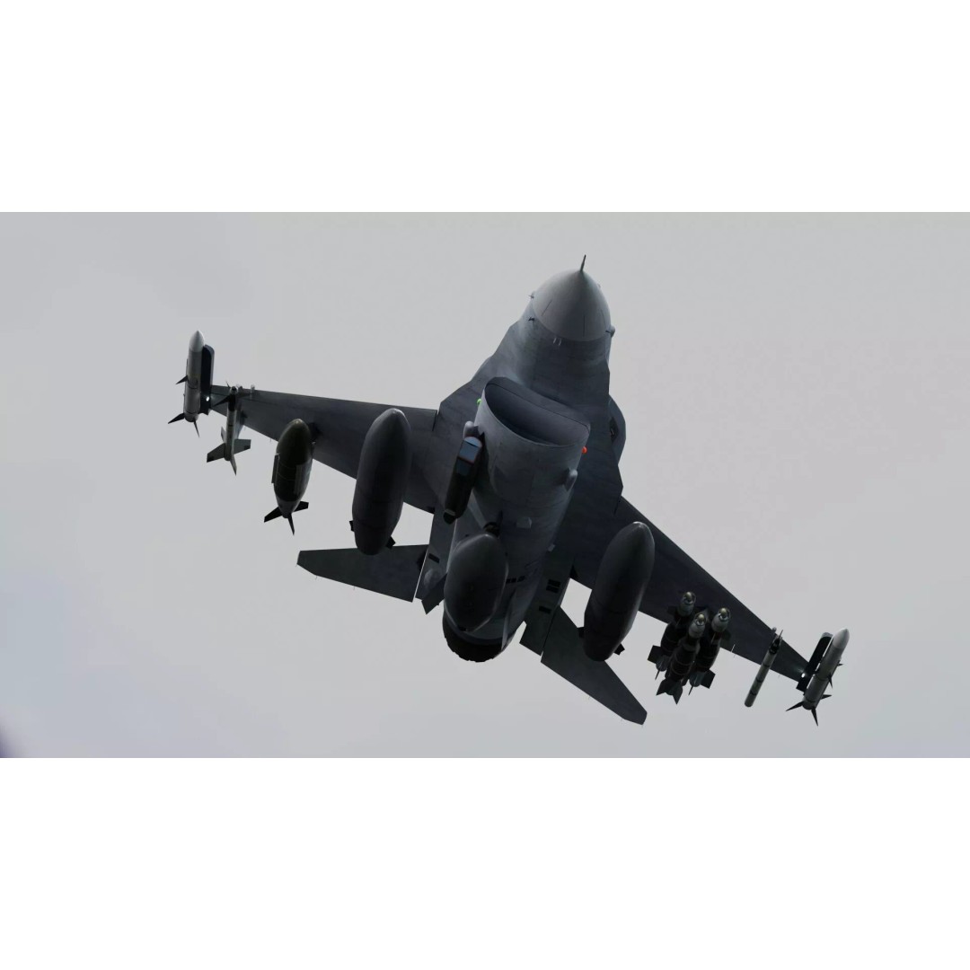 F-16 Viper 3D Model – Low Poly Rigged Aircraft with Decals, Blender - View 33