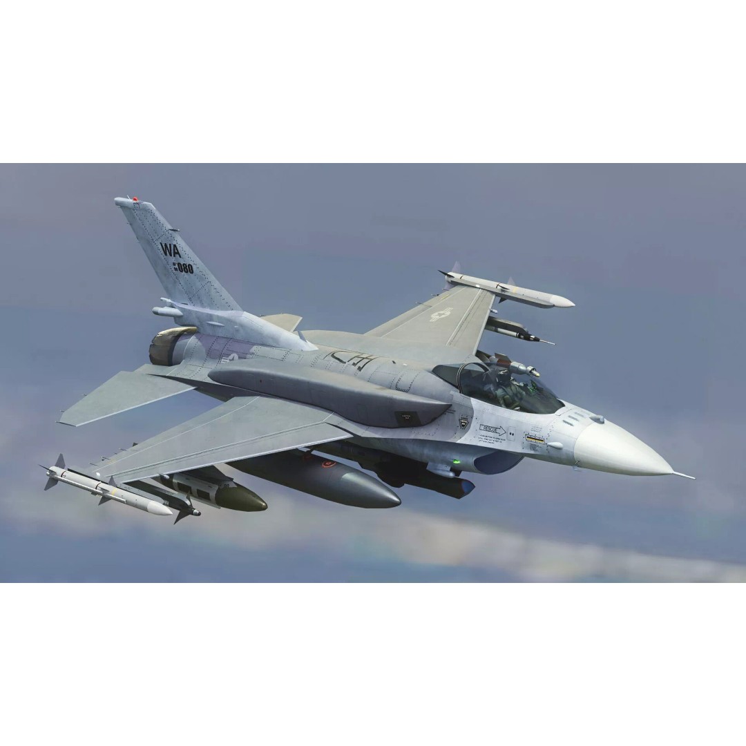 F-16 Viper 3D Model – Low Poly Rigged Aircraft with Decals, Blender - View 35