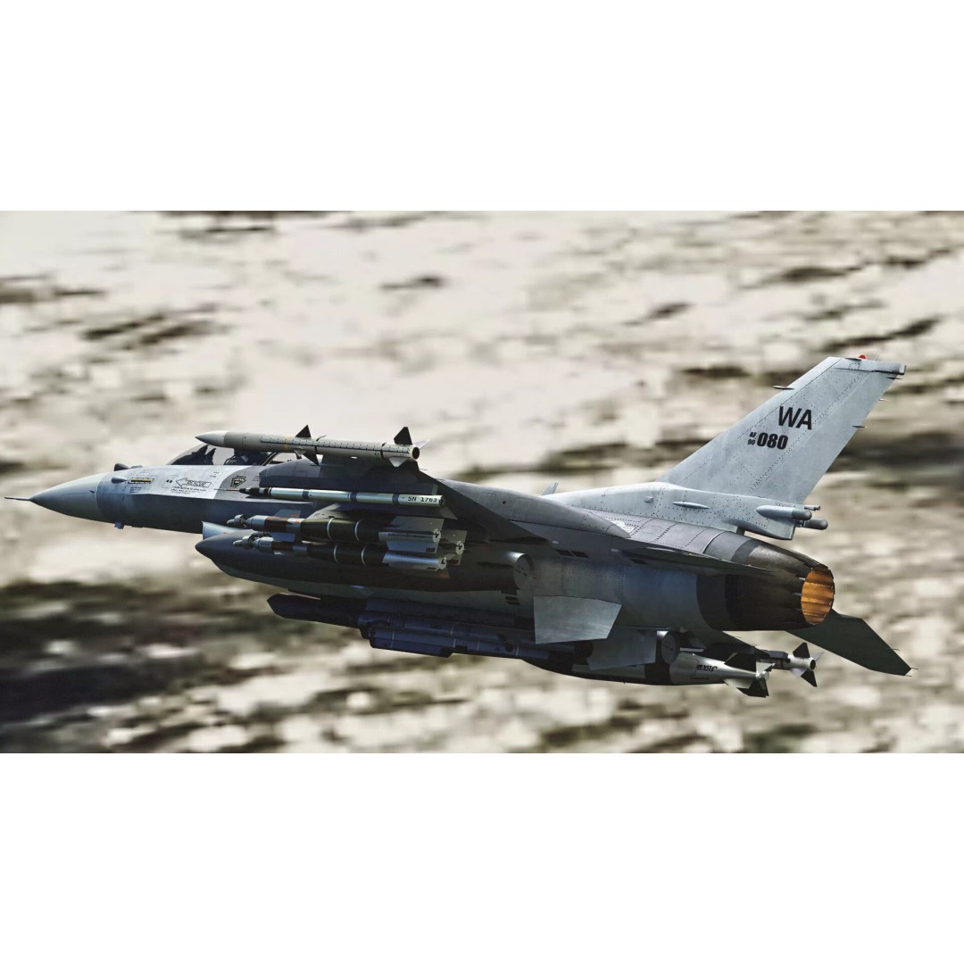 F-16 Viper 3D Model – Low Poly Rigged Aircraft with Decals, Blender - View 36