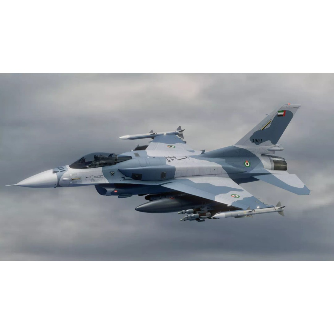 F-16 Viper 3D Model – Low Poly Rigged Aircraft with Decals, Blender - View 4