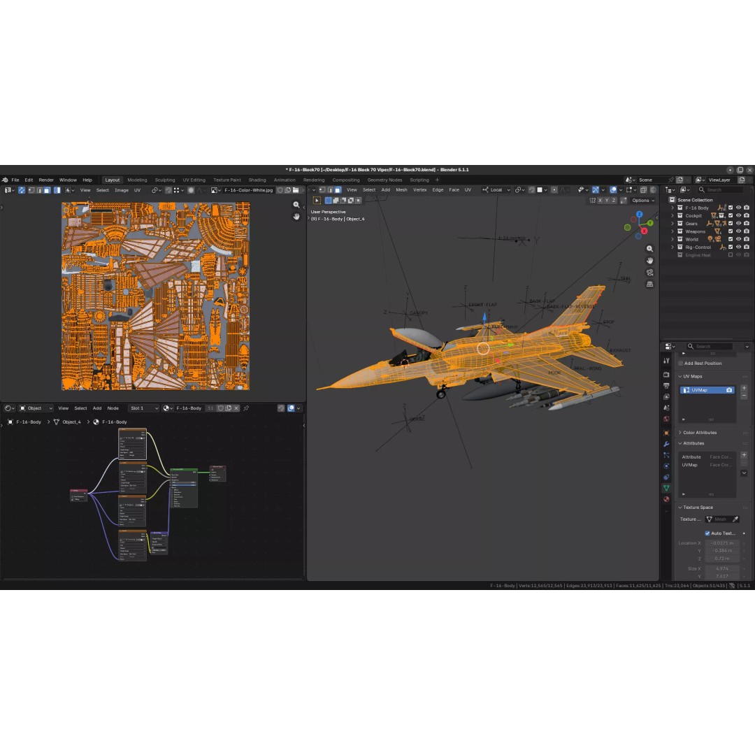 F-16 Viper 3D Model – Low Poly Rigged Aircraft with Decals, Blender - View 48