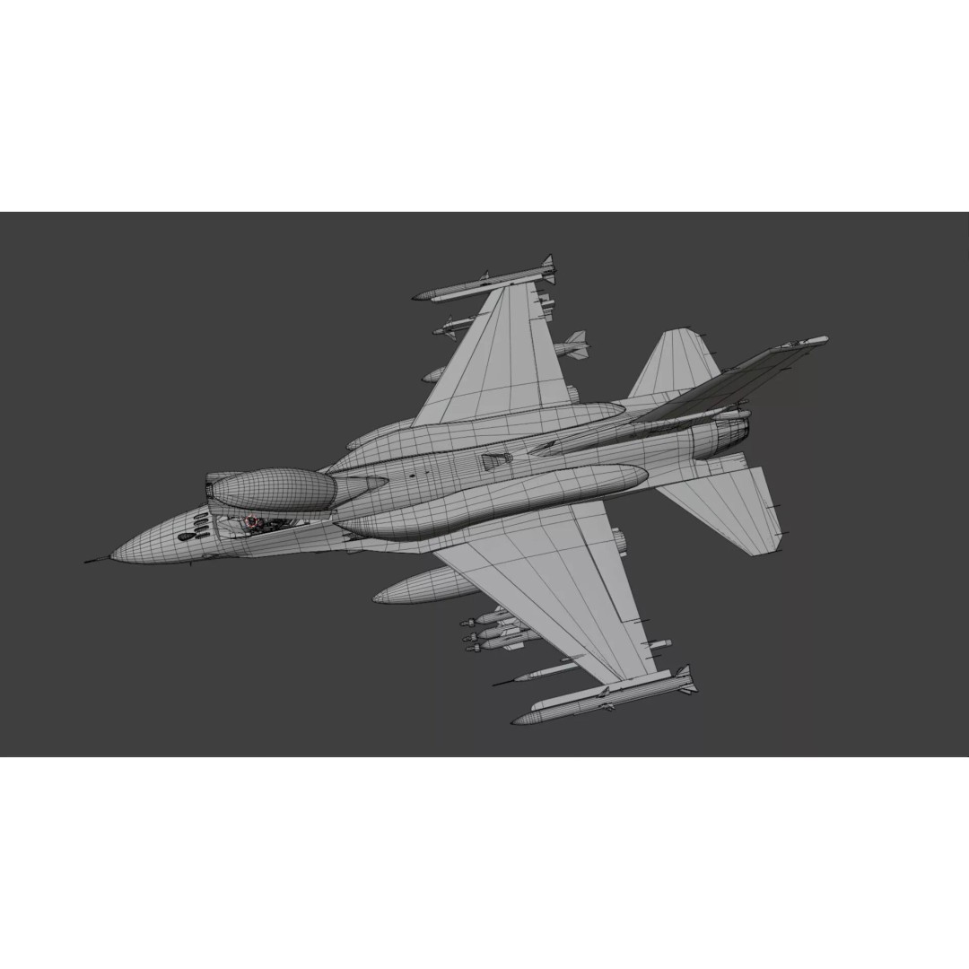 F-16 Viper 3D Model – Low Poly Rigged Aircraft with Decals, Blender - View 49