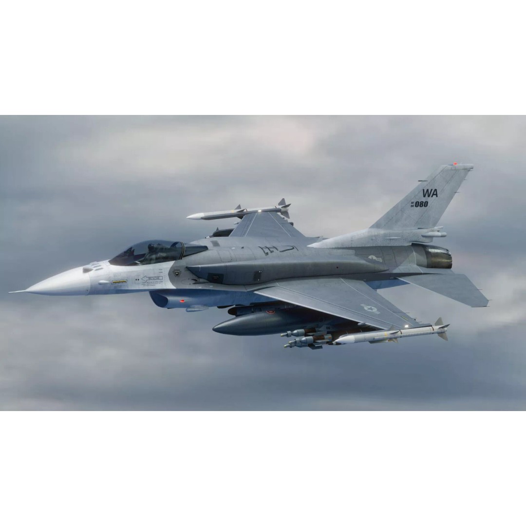 F-16 Viper 3D Model – Low Poly Rigged Aircraft with Decals, Blender - View 5
