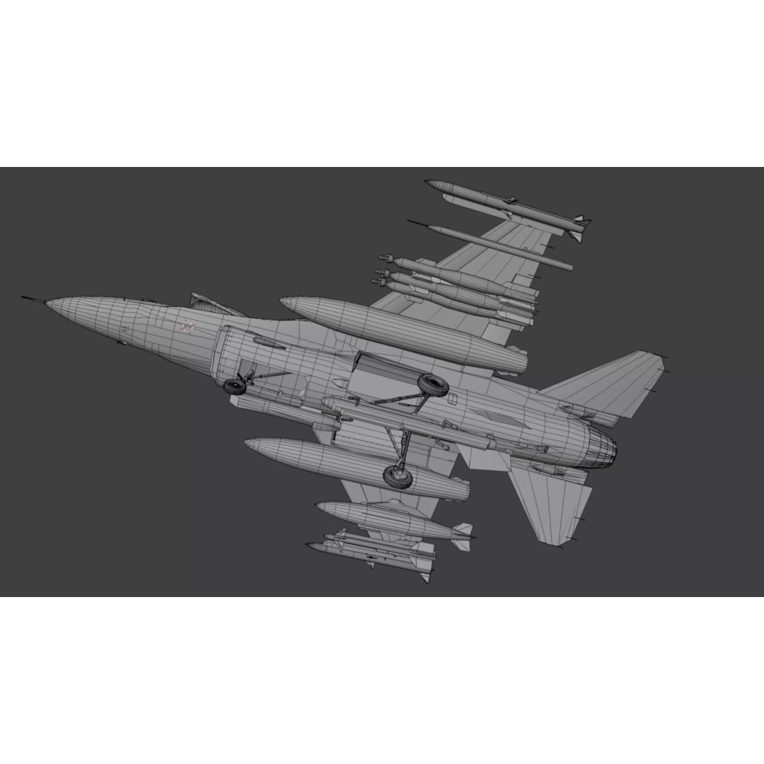 F-16 Viper 3D Model – Low Poly Rigged Aircraft with Decals, Blender - View 50