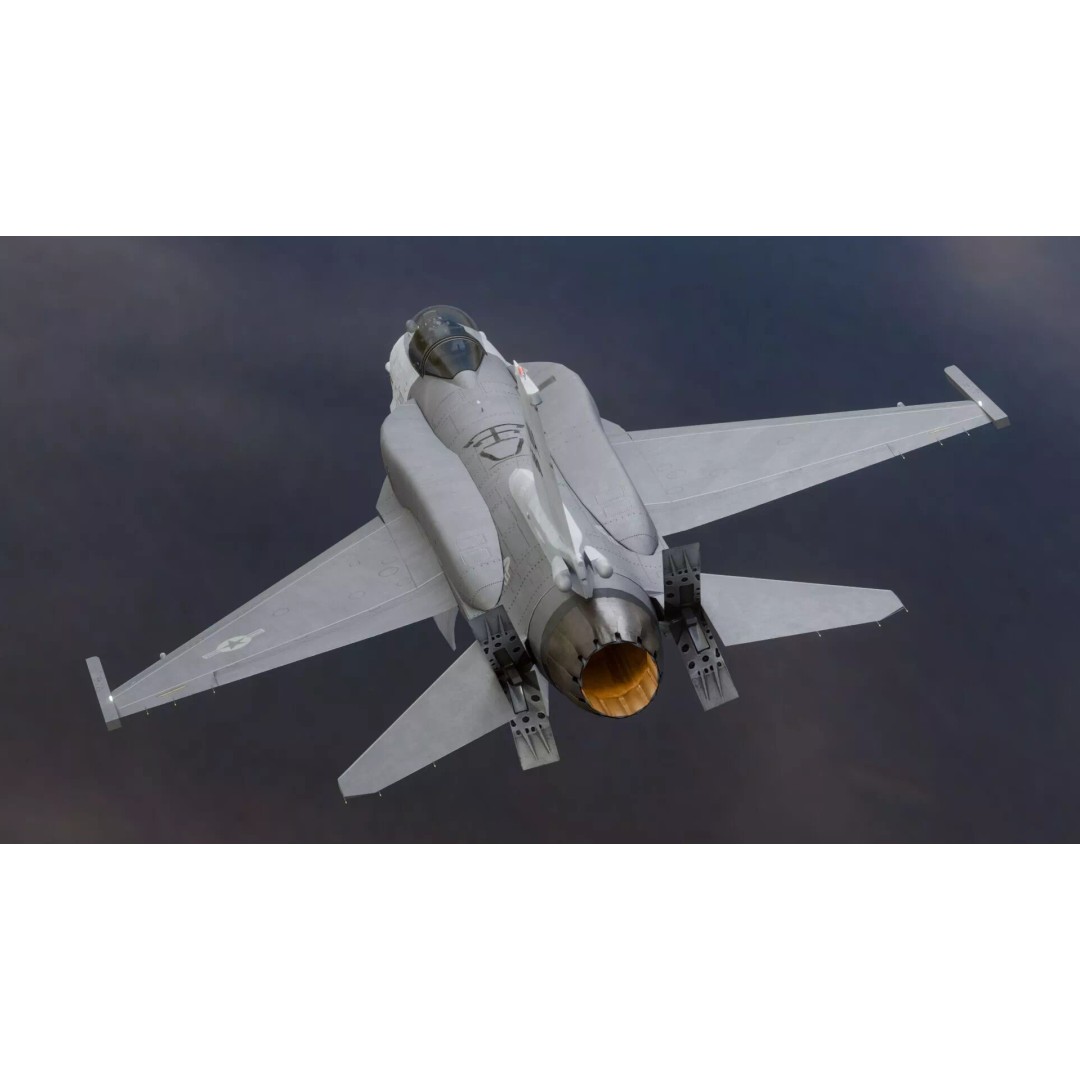 F-16 Viper 3D Model – Low Poly Rigged Aircraft with Decals, Blender - View 6