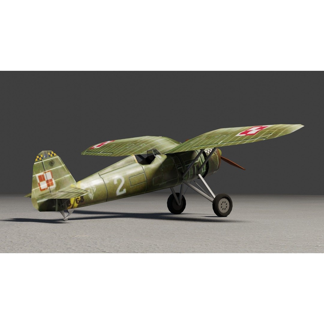 PZL P.11 3D Model – Low Poly Historic Fighter Aircraft, FBX - View 11