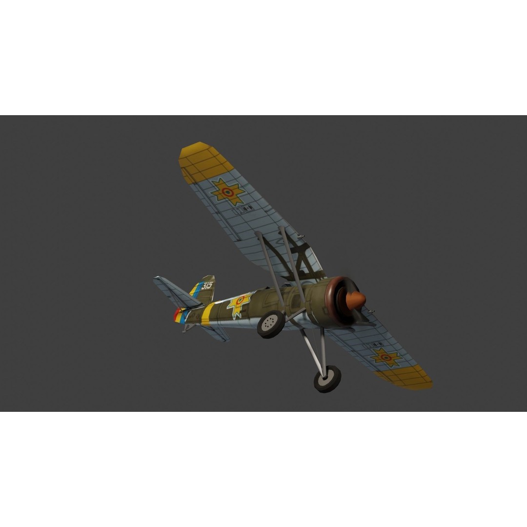 PZL P.11 3D Model – Low Poly Historic Fighter Aircraft, FBX - View 12