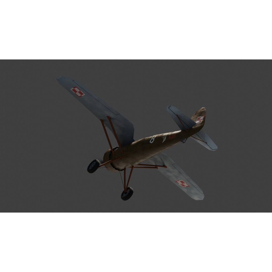 PZL P.11 3D Model – Low Poly Historic Fighter Aircraft, FBX - View 14