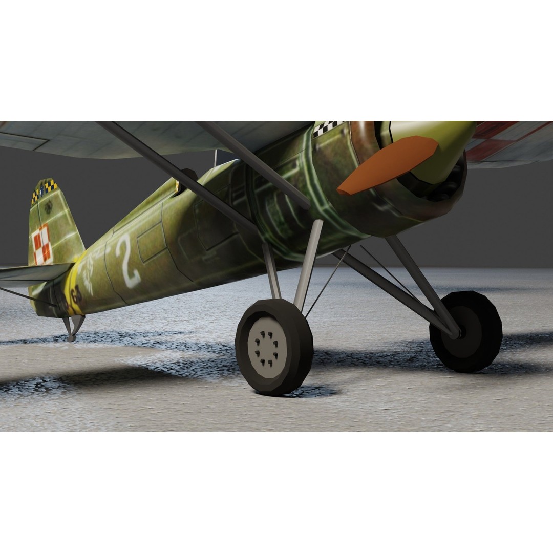 PZL P.11 3D Model – Low Poly Historic Fighter Aircraft, FBX - View 16