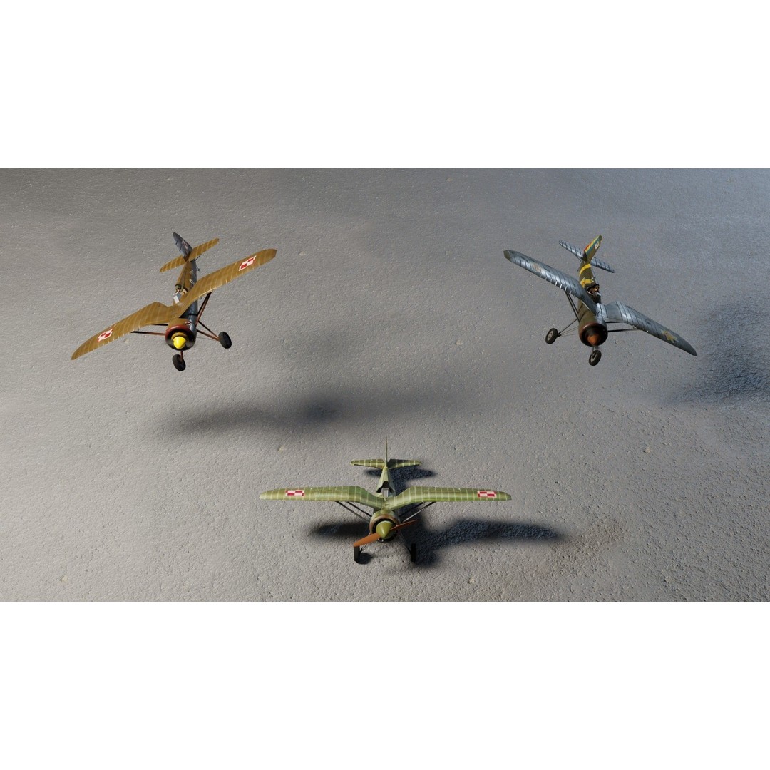 PZL P.11 3D Model – Low Poly Historic Fighter Aircraft, FBX - View 3