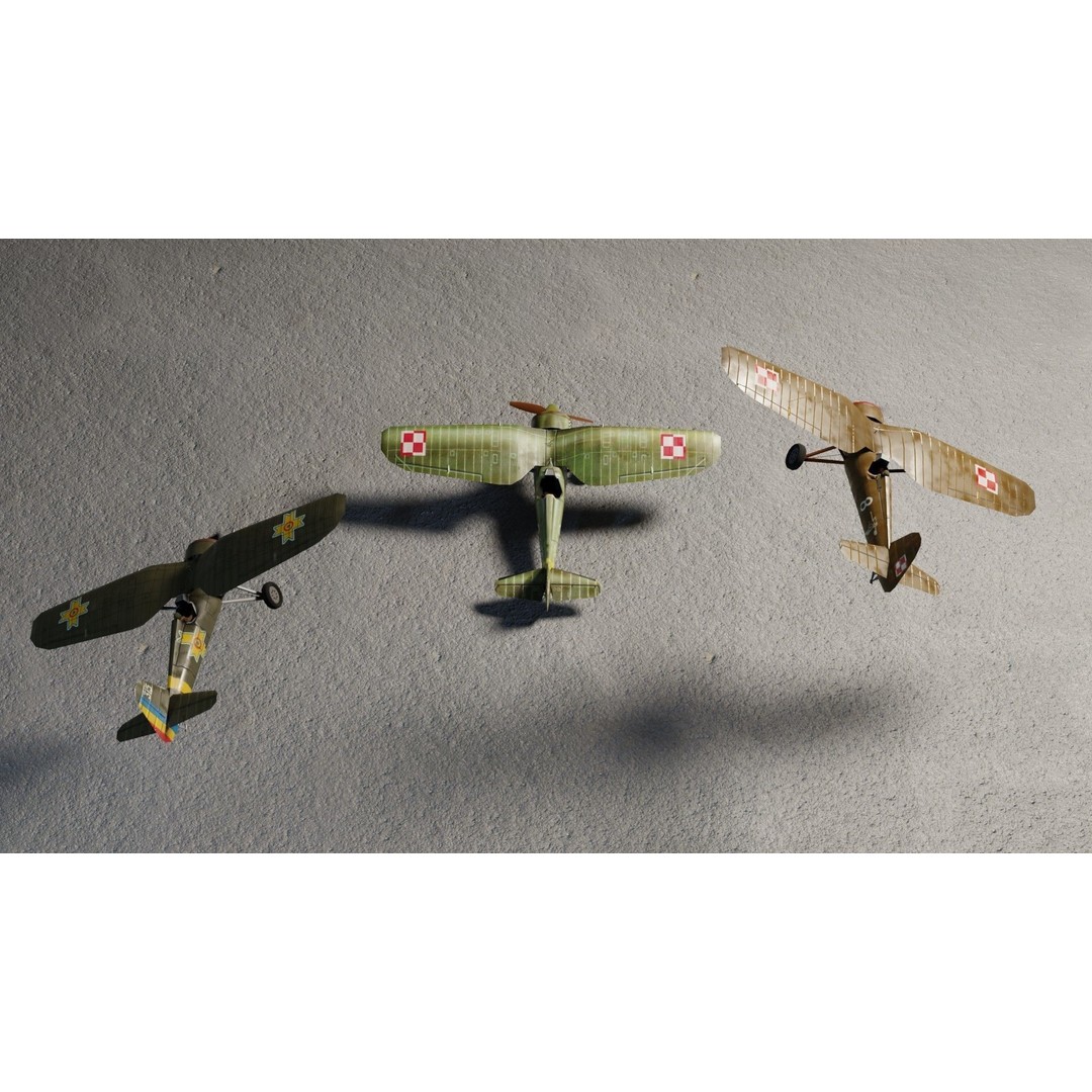 PZL P.11 3D Model – Low Poly Historic Fighter Aircraft, FBX - View 4