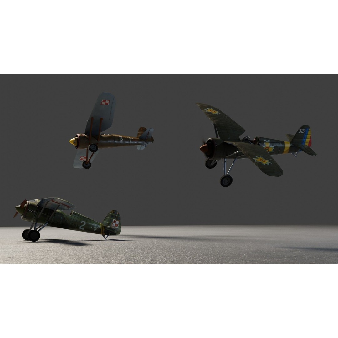 PZL P.11 3D Model – Low Poly Historic Fighter Aircraft, FBX - View 5