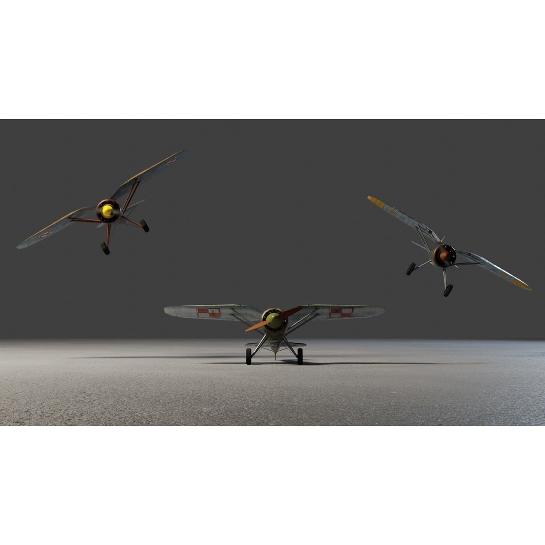 PZL P.11 3D Model – Low Poly Historic Fighter Aircraft, FBX - View 7