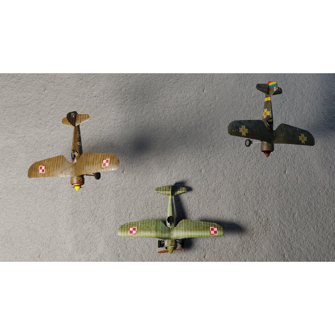 PZL P.11 3D Model – Low Poly Historic Fighter Aircraft, FBX - View 8