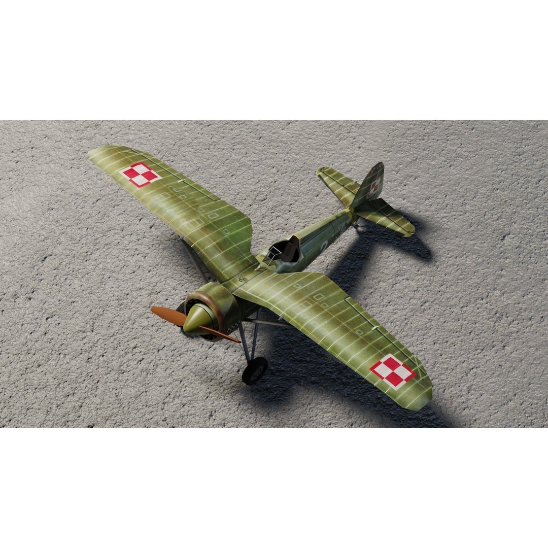PZL P.11 3D Model – Low Poly Historic Fighter Aircraft, FBX - View 9