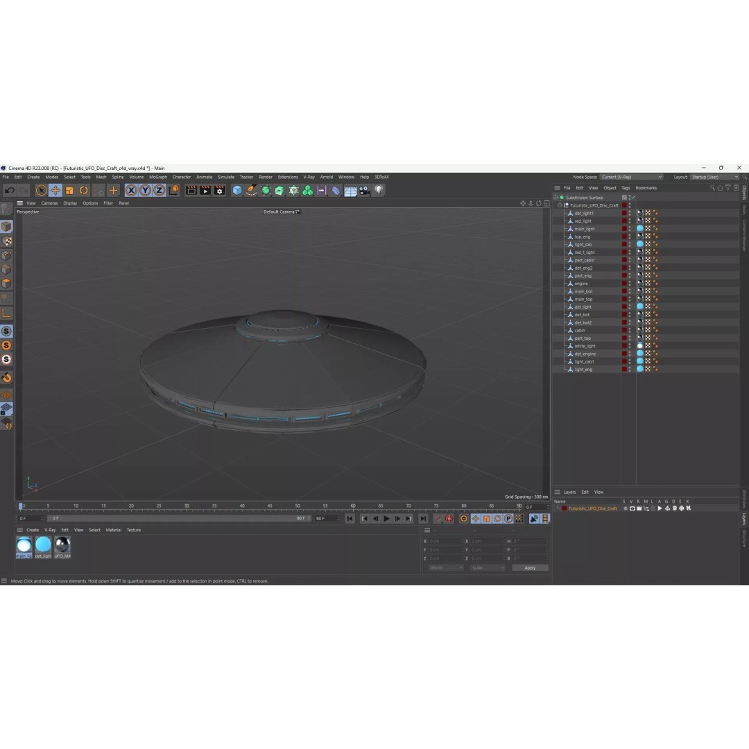 Futuristic UFO Disc Craft 3D Model – High Poly PBR Asset, FBX