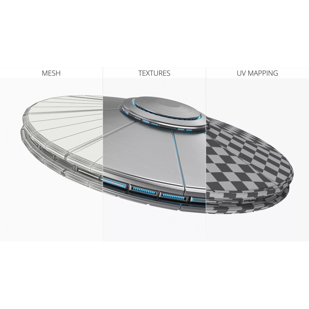 Futuristic UFO Disc Craft 3D Model – High Poly PBR Asset, FBX - View 8
