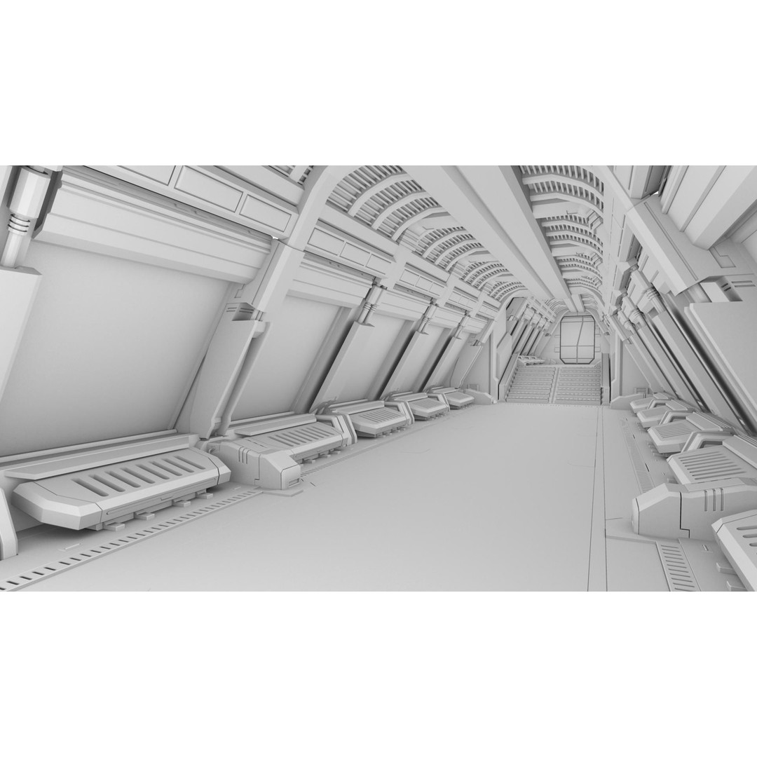 Spaceship Corridor 3D Model – Futuristic Interior Asset, FBX