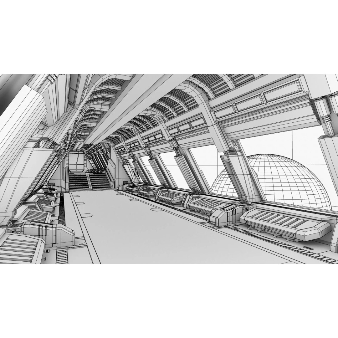Spaceship Corridor 3D Model – Futuristic Interior Asset, FBX - View 2