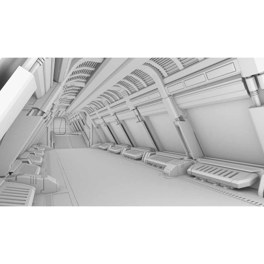 Spaceship Corridor 3D Model – Futuristic Interior Asset, FBX - View 3