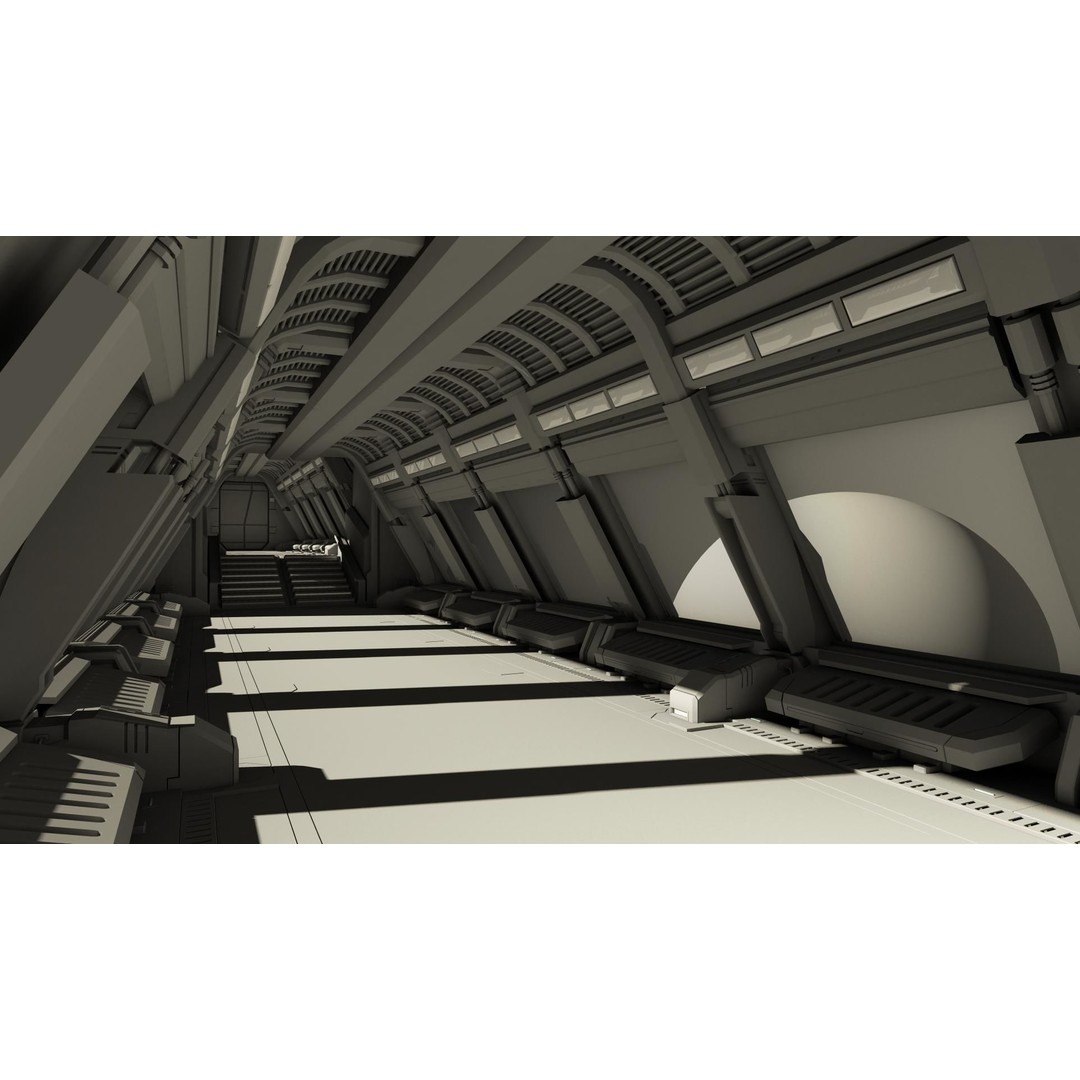 Spaceship Corridor 3D Model – Futuristic Interior Asset, FBX - View 4