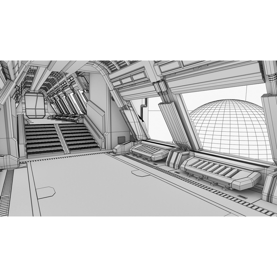 Spaceship Corridor 3D Model – Futuristic Interior Asset, FBX - View 5