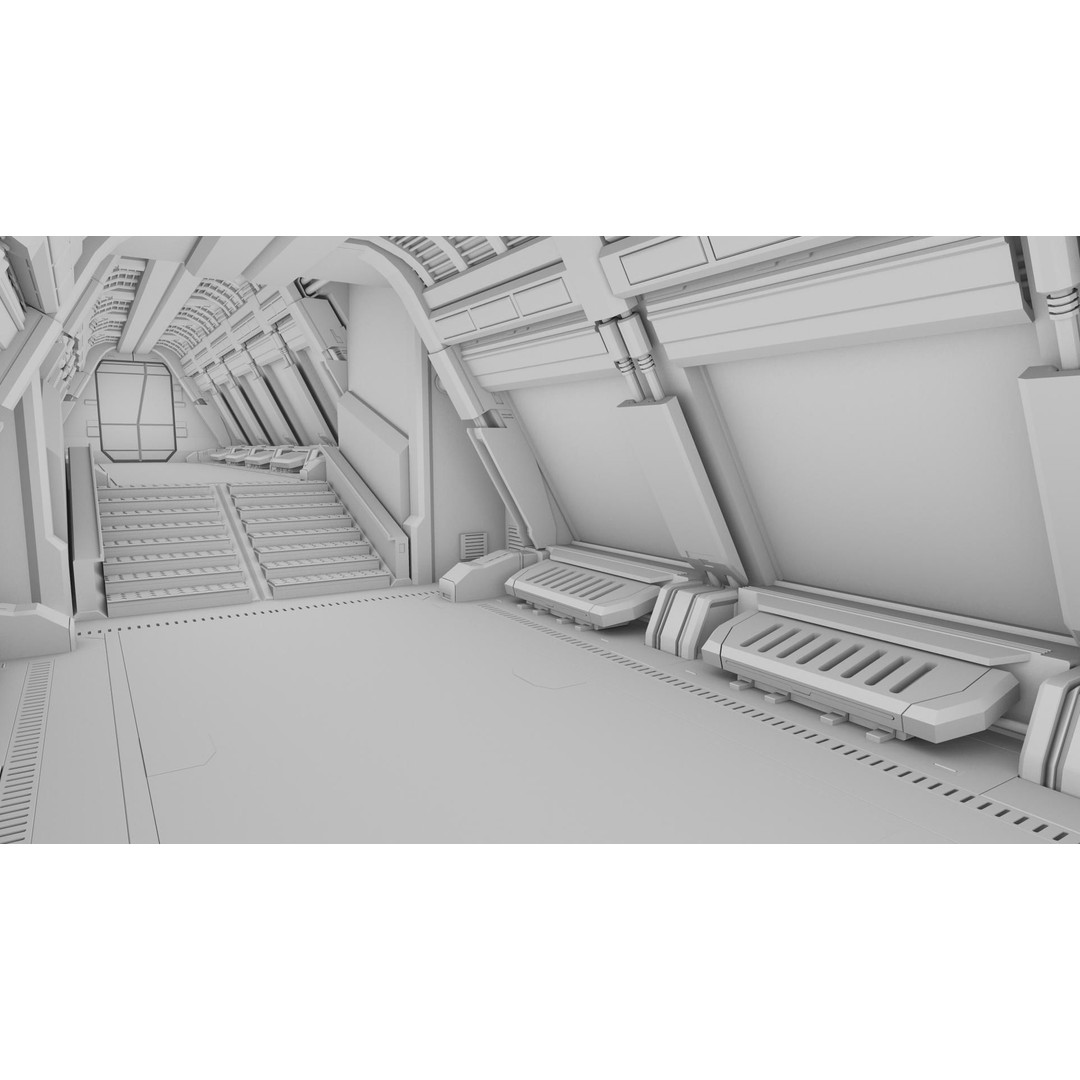 Spaceship Corridor 3D Model – Futuristic Interior Asset, FBX - View 6
