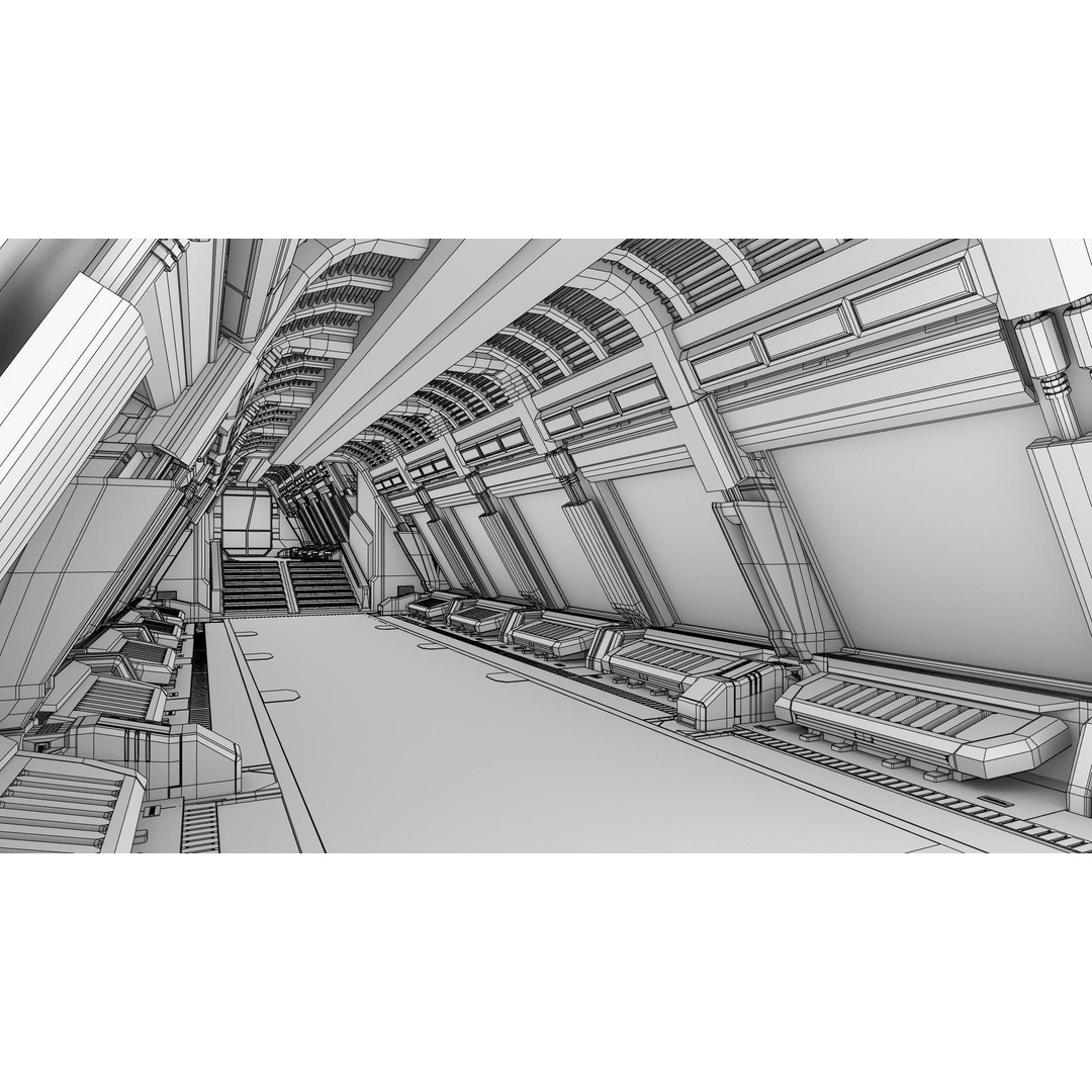 Spaceship Corridor 3D Model – Futuristic Interior Asset, FBX - View 8