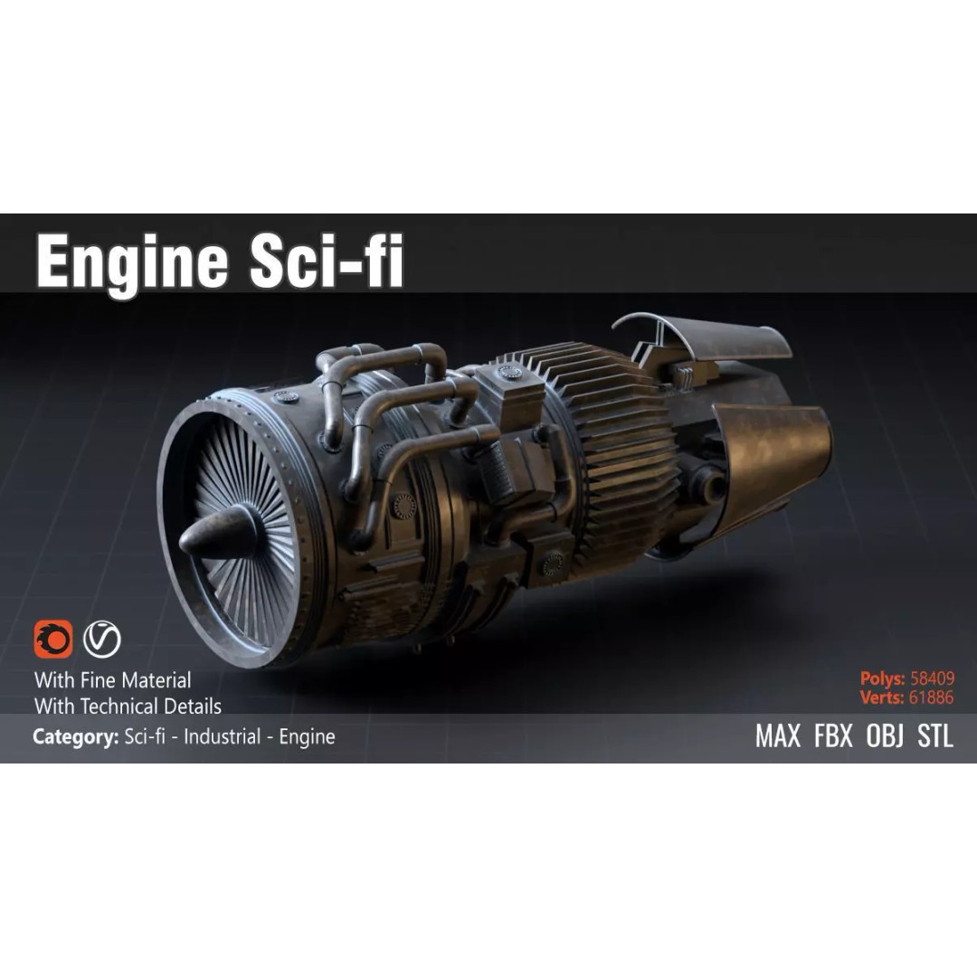 Sci-fi Engine 3D Model – High Poly PBR Asset, FBX, OBJ - View 2