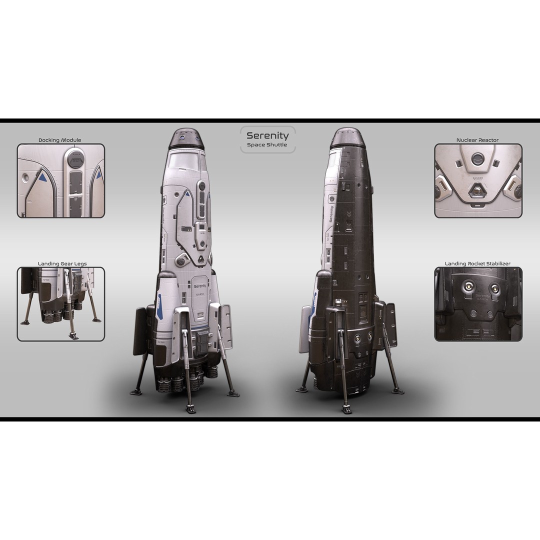 Sci-Fi Space Shuttle 3D Model – High Poly PBR Asset, FBX, Game Ready - View 3