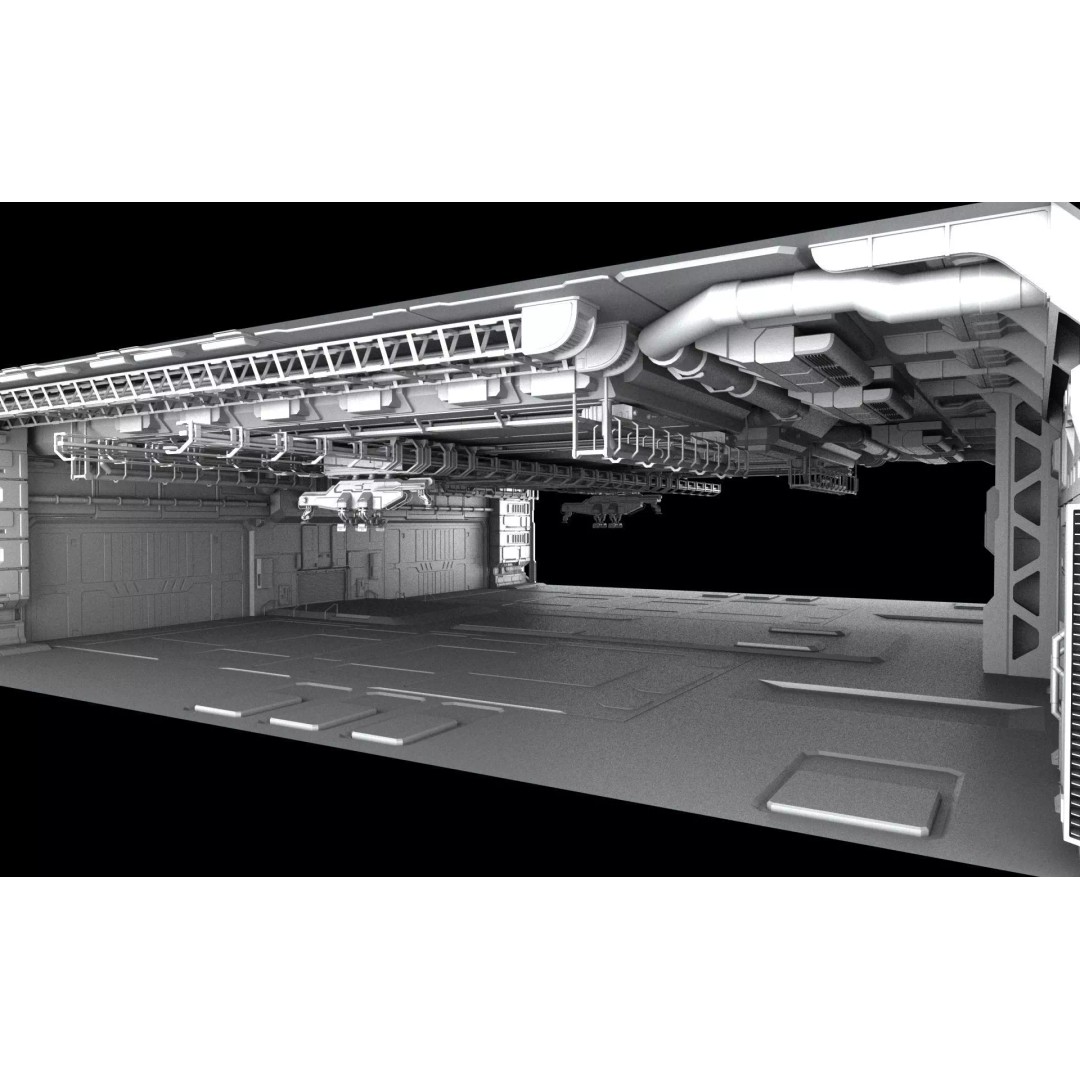 Sci-Fi Hangar 3D Model – Futuristic Industrial Design, FBX & OBJ - View 2