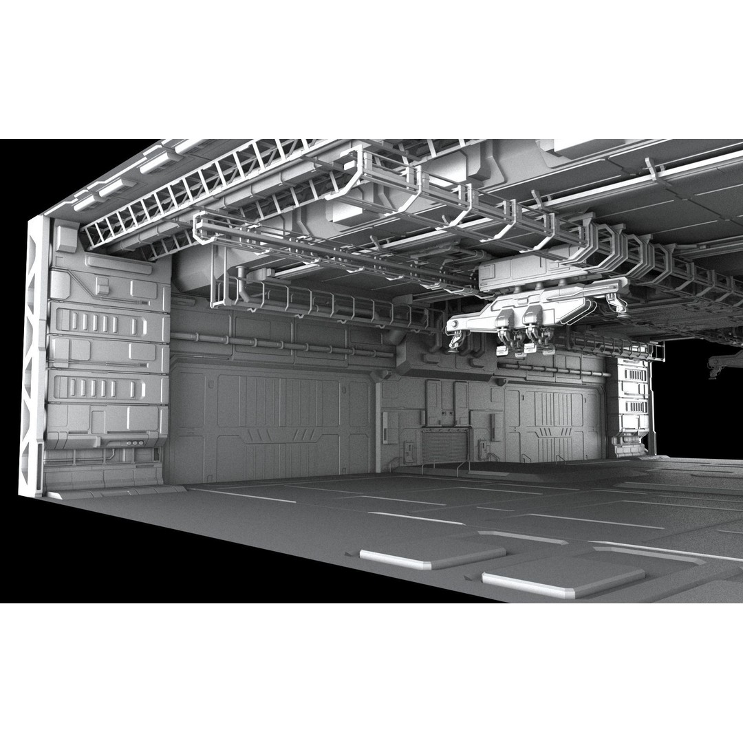 Sci-Fi Hangar 3D Model – Futuristic Industrial Design, FBX & OBJ - View 4
