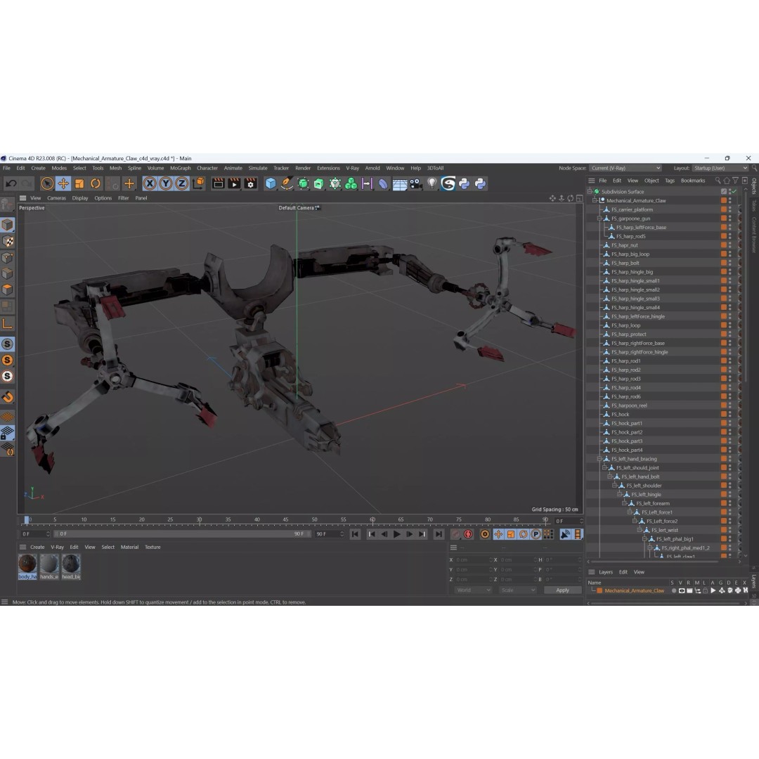 Mechanical Armature Claw 3D Model – High Poly Sci-Fi Gripping Tool, FBX